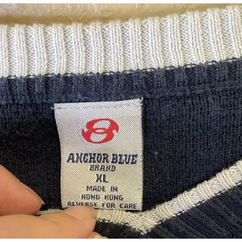 Vintage Y2K Anchor Blue Knit Sweater Men’s XL Navy V Neck